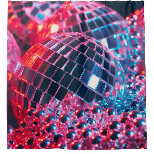 Shiny disco party background with mirror balls ref シャワーカーテン (正面)