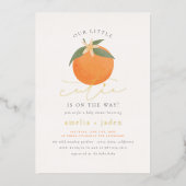  Shiny Little Cutie Orange Blossom Baby Shower 箔招待状 (正面)