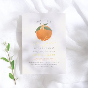  Shiny Little Cutie Orange Blossom Baby Shower 箔招待状