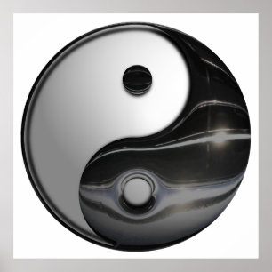Shiny Metallic Yin and Yang Symbol ポスター