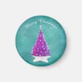 Shiny Pink Christmas Tree Silver Stars Teal マグネット (正面)
