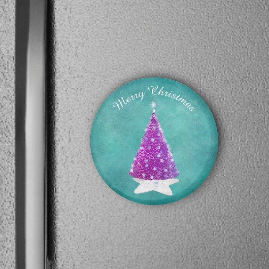 Shiny Pink Christmas Tree Silver Stars Teal マグネット