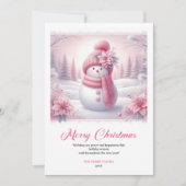 Shiny pink snowman kids card editable digital art シーズンカード (正面)