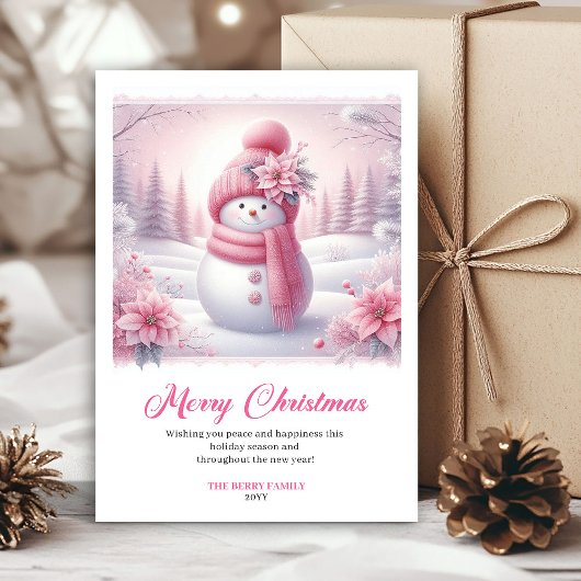 Shiny pink snowman kids card editable digital art シーズンカード