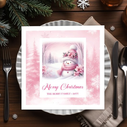 Shiny Pinkmas Christmas Scene Napkins Kids Winter  スタンダードカクテルナプキン