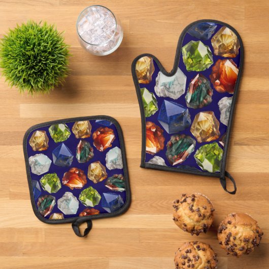 Shiny Polished Minerals Pattern 鍋つかみ&鍋敷きセット (トップダウン)