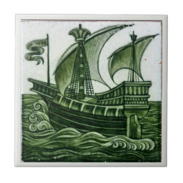 Ship By William * De Morgan Green Eggshell | タイル