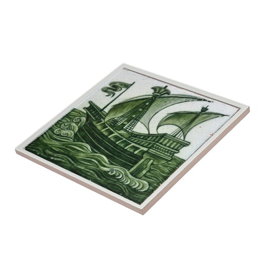 Ship By William * De Morgan Green Eggshell | タイル (側面)