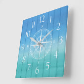 Ship Compass 航海の Blue Woodテクスチャ スクエア壁時計 (傾斜)