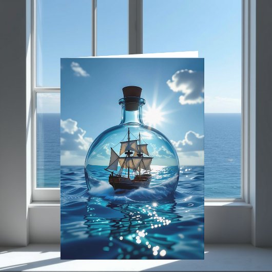 Ship in a Bottle Floating in the Ocean | Birthday カード