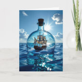 Ship in a Bottle Floating in the Ocean | Birthday カード (正面)