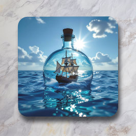 Ship in a Bottle Floating on the Ocean  コースター