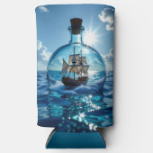 Ship in a Bottle Floating on the Ocean  スリム缶クーラー (正面)