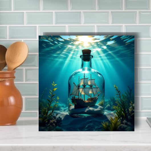 Ship in a Bottle Floating on the Ocean タイル