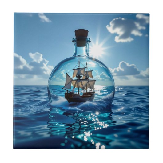 Ship in a Bottle Floating on the Ocean  タイル (正面)