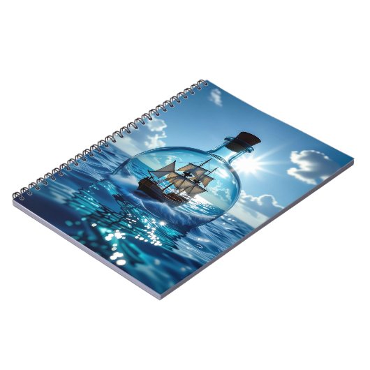 Ship in a Bottle Floating on the Ocean  ノートブック (左側)