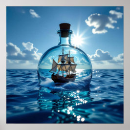 Ship in a Bottle Floating on the Ocean  ポスター