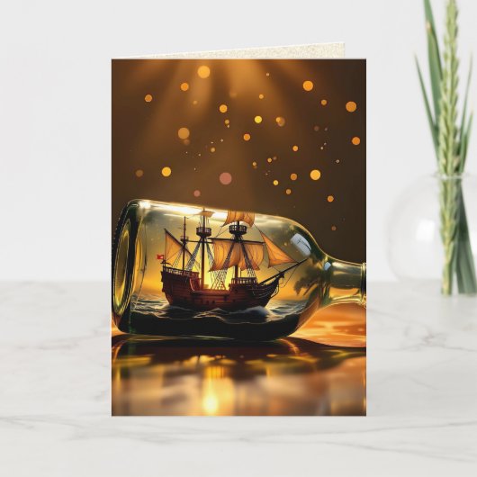 Ship in a Bottle Maritime Birthday for Him カード (正面)
