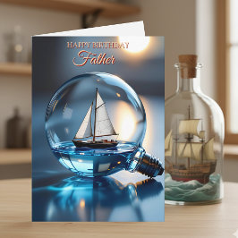 Ship in a Lightbulb Maritime Birthday for Father カード