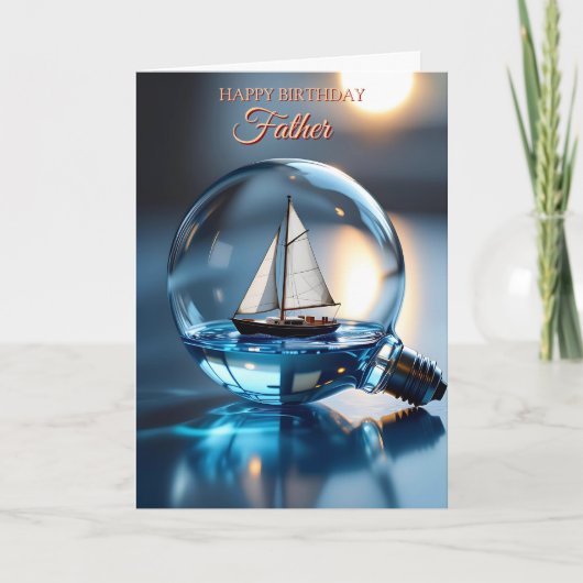 Ship in a Lightbulb Maritime Birthday for Father カード (正面)