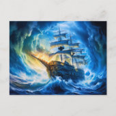 Ship in Glowing Blue Ocean Fantasy Painting ポストカード (正面)