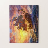 Ship in Golden Sunset Storm Fantasy Painting ジグソーパズル (縦)