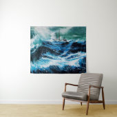 Ship In the Sea in Storm, 航海の Navy Blue タペストリー (インサイチュ(横))