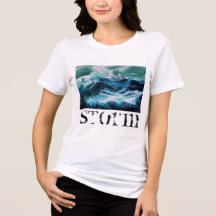 Ship In the Sea in Storm, Navy Blue トライブレンドＴシャツ