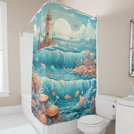 Ship Lighthouse & Ocean Dreamscape Shower Curtain シャワーカーテン