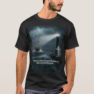 Ship tossed at sea Lighthouse scene T-Shirt Tシャツ