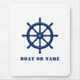 Ship Wheel航海の Helm & Your BoatまたはName Blue マウスパッド