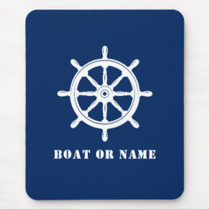 Ship Wheel航海の Helm & Your BoatまたはName Navy マウスパッド