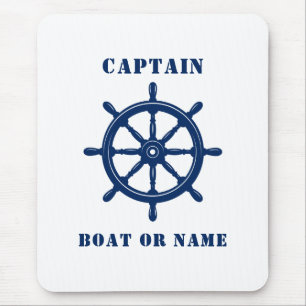 Ship Wheel Capten & 航海の BoatまたはName Navy マウスパッド