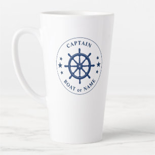 Ship Wheel Capten BoatまたはName Large Two Sided カフェラテマグ