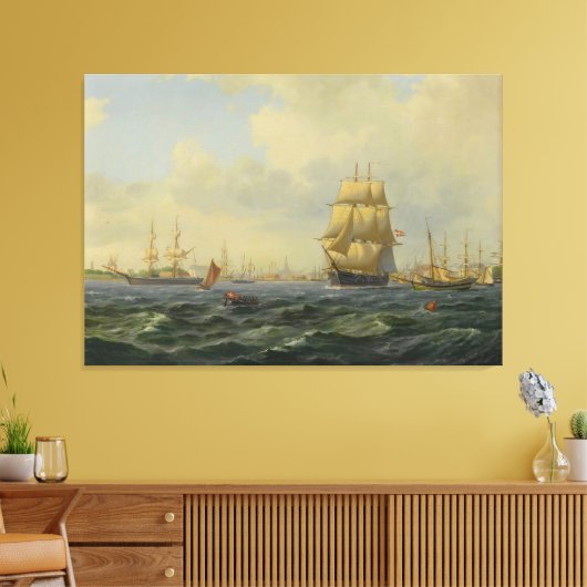 Shipping At Copenhagen キャンバスプリント (インサイチュ (リビング))