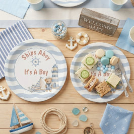 Ships Ahoy It's A Boy ベビーシャワー ペーパープレート