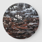 Ships in a Storm Painting by Alfred Fox ラージ壁時計 (正面)