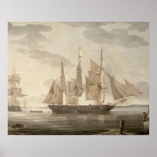 Ships in Harbor, 1805 (キャンバス上の油) ポスター (正面)