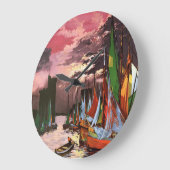 Ships in the Port of La Rochelle Art ラージ壁時計 (傾斜)