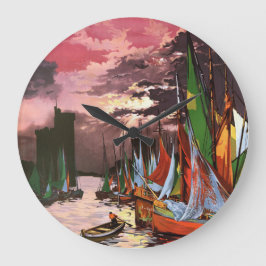 Ships in the Port of La Rochelle Art ラージ壁時計