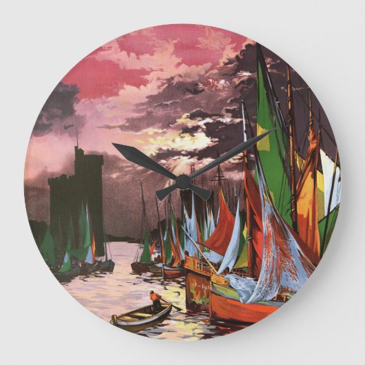 Ships in the Port of La Rochelle Art ラージ壁時計 (正面)