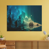 Ships under the crescent moon and Northern Lights キャンバスプリント (インサイチュ (リビング))