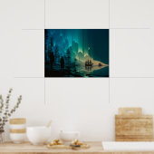 Ships under the crescent moon and Northern Lights ポスター (キッチン)