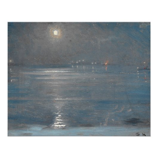 Ships with lanterns at sea, Peder Severin Krøyer ポスター (正面)