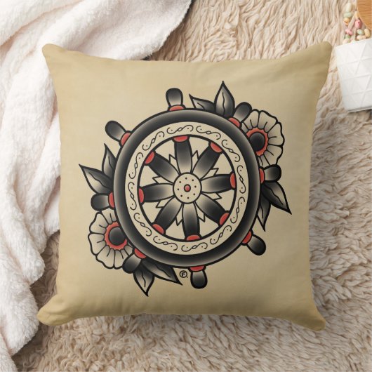 Shipwheelの入れ墨のフラッシュの装飾用クッション クッション (ブランケット)