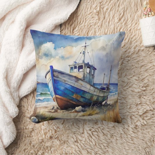 Shipwreck Boat Beach Themed クッション (ブランケット)