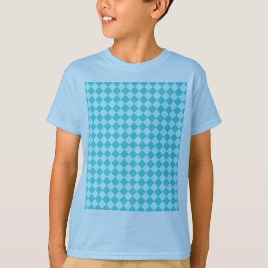 Shirleyテイラー著青い組合せのダイヤモンドパターン Tシャツ (正面)