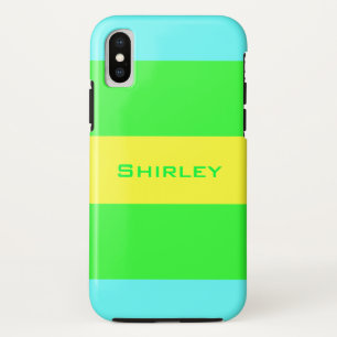 Shirley Taylorによる黄色、緑、青ストライプのワイド iPhone X ケース
