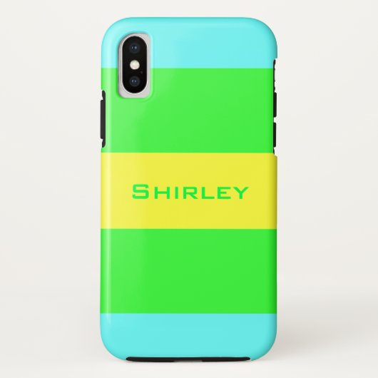 Shirley Taylorによる黄色、緑、青ストライプのワイド Case-Mate iPhoneケース (裏面)