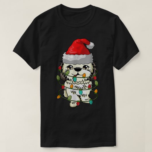 Shitzu犬の醜いクリスマスセータークリスマスツリーライト Tシャツ (デザイン正面)